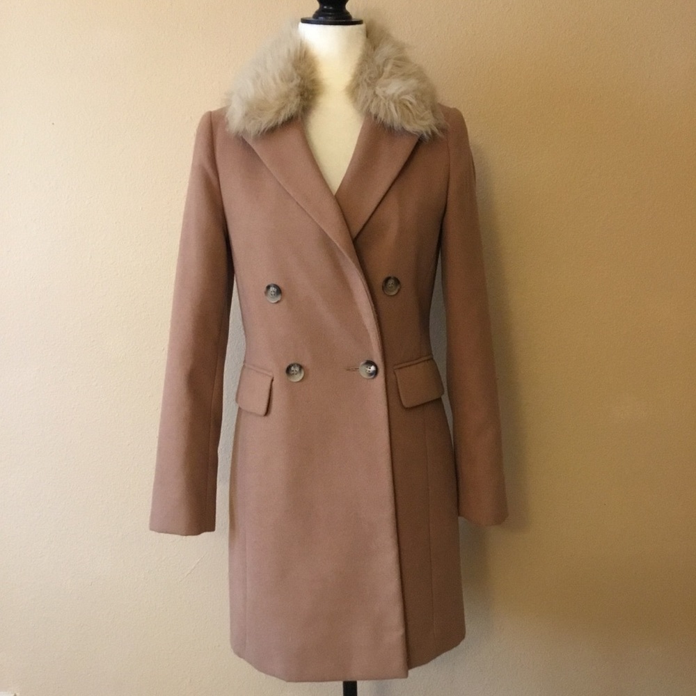 Camel Topshop coat with faux fur collar